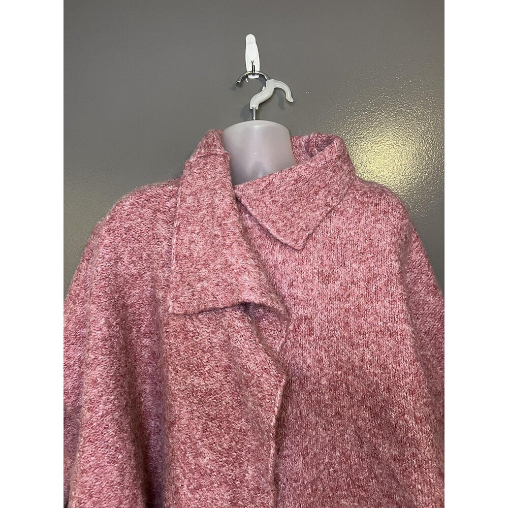 FP One Sweater Womens XS/S Pink Collared Wrap Open Front Chunky Knit Asym Hem